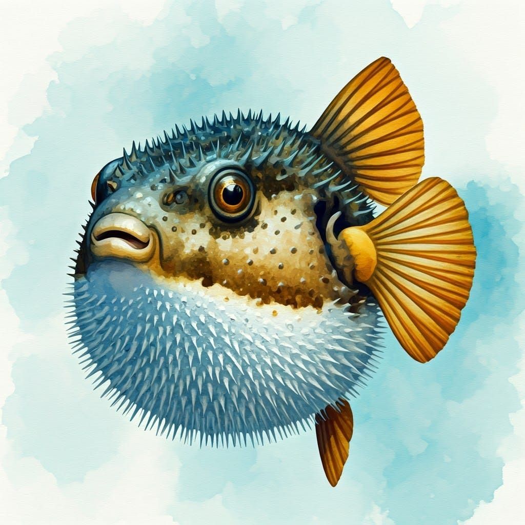 Inspirational Portrait of a Majestic Porcupine Puffer in Tur...