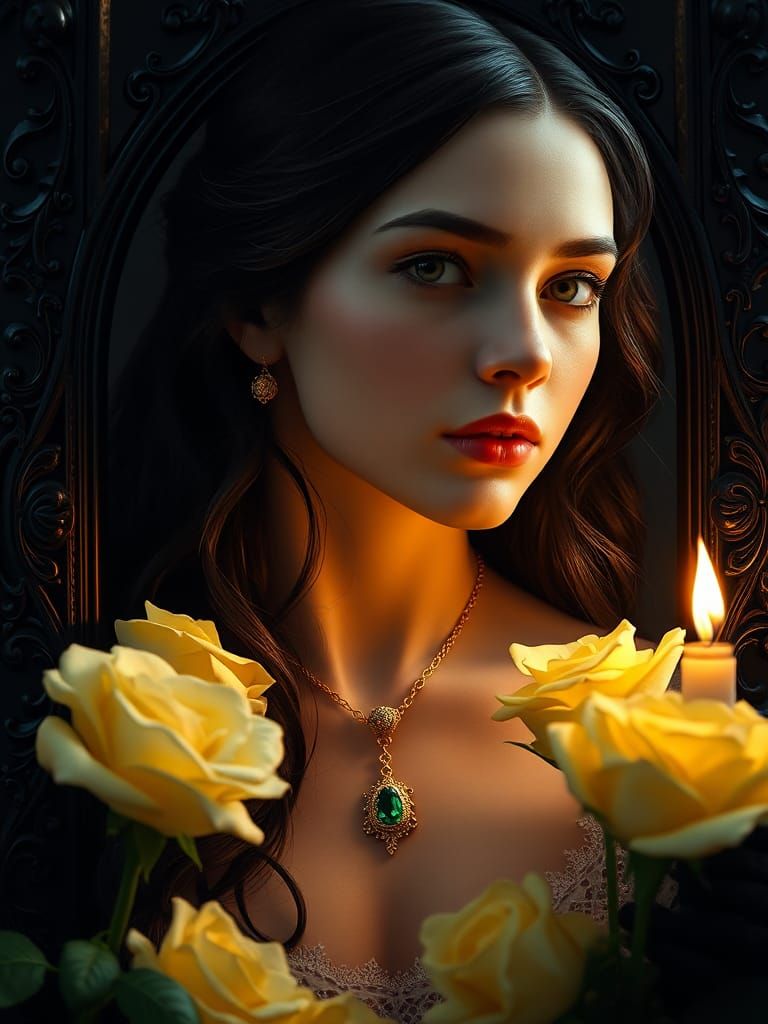 Woman with Emerald Pendant in Dark Fantasy Style