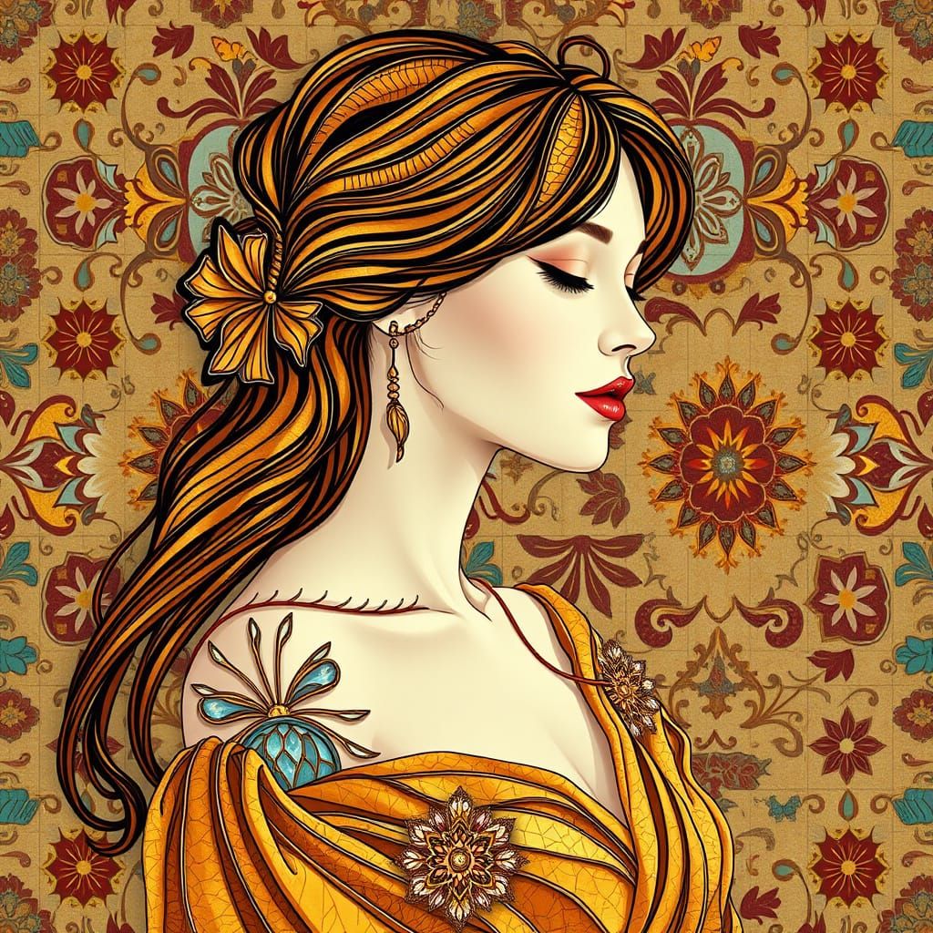 Intricate Feminine Form in Dimensional Tapestry Mosaic