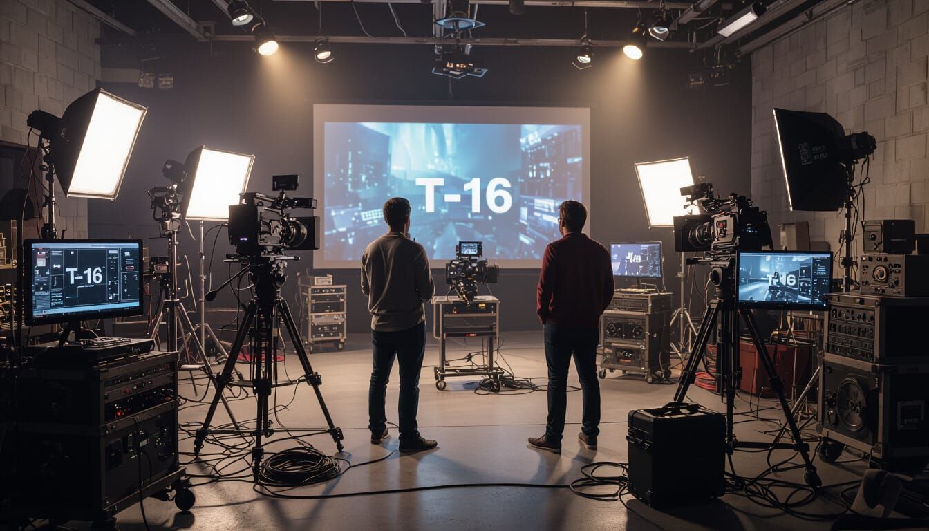 Realistic Modern Video Production Studio with Cinematic Equi...