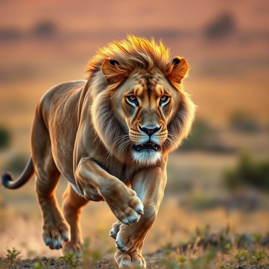 Majestic Lion in High-Contrast Sprint
