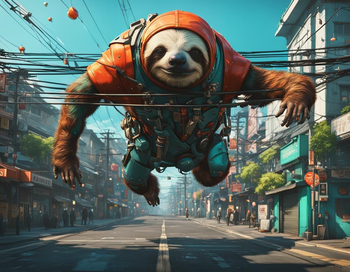 Robotic Sloth in Japanese Street Scene