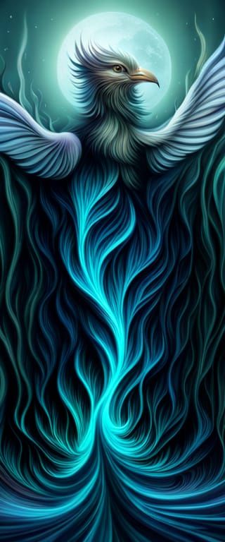 Floral Phoenix Bird with Fractal Flowers in Digital Art