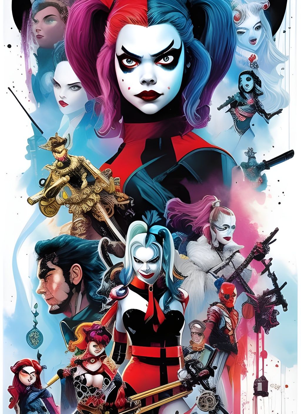 Anya Taylor-Joy as Harley Quinn in Watercolor Style