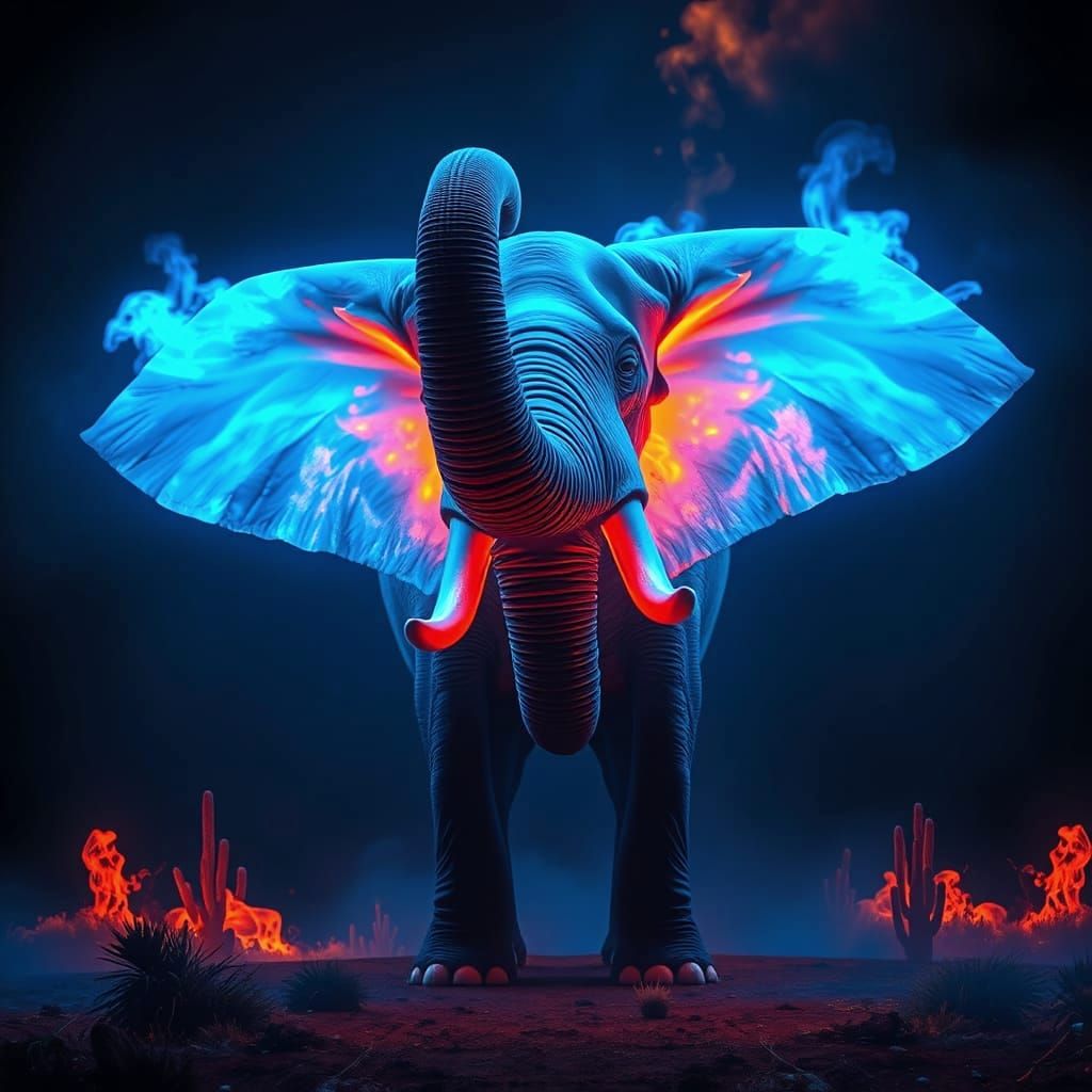 Majestic Elephant in Fiery Synesthesia Fantasy
