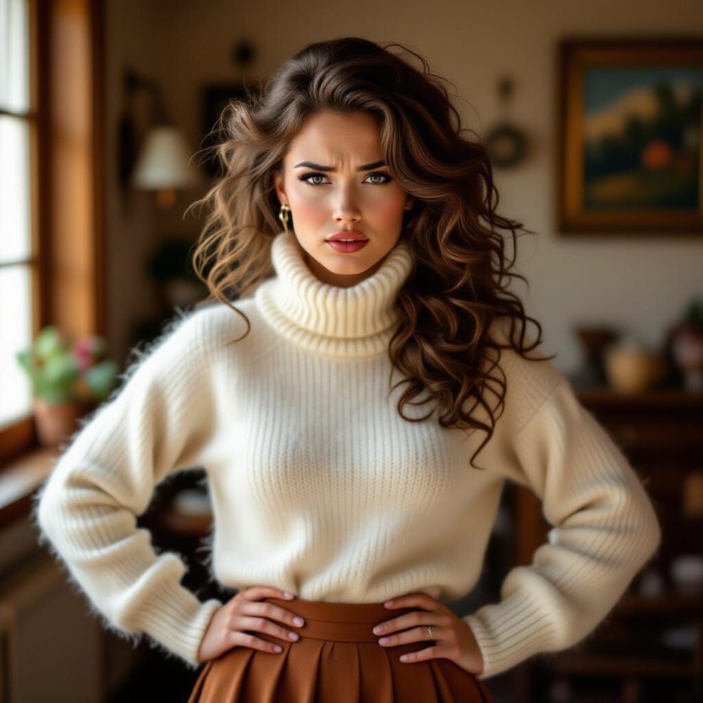 Brunette in Mohair Sweater with Nordic Flair