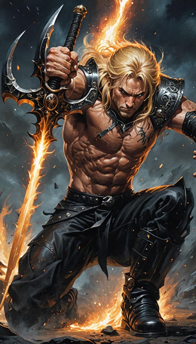 Kneeling Warrior with Plasma Sword Under Comet Sky