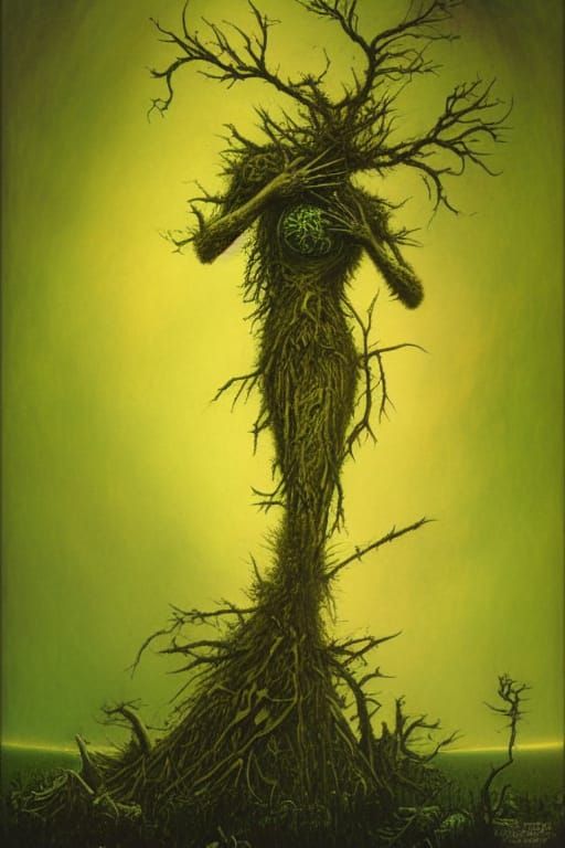 Moss Dryad Emerges in Cubist Style