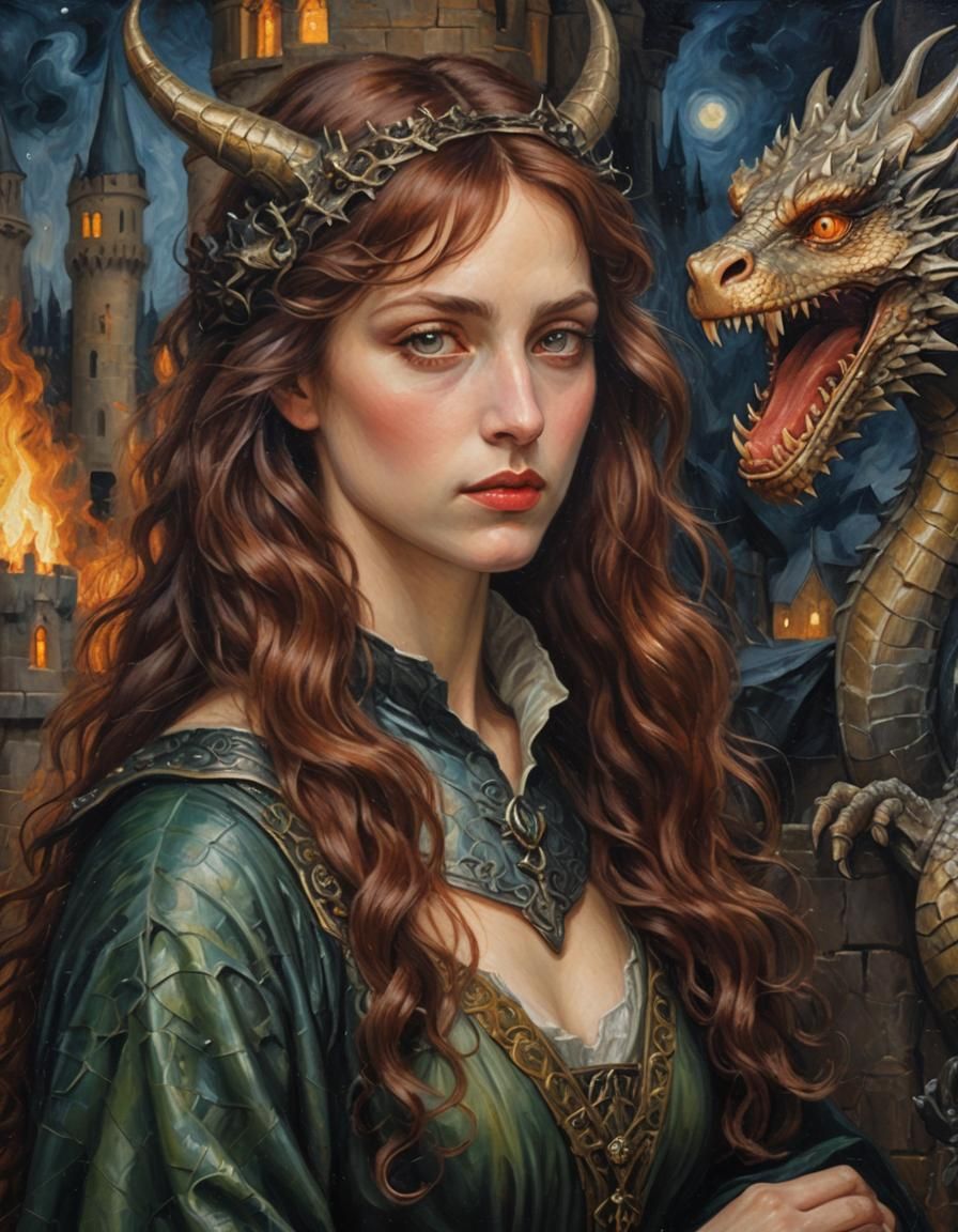 Medieval Woman Portrait in Pre-Raphaelite Style