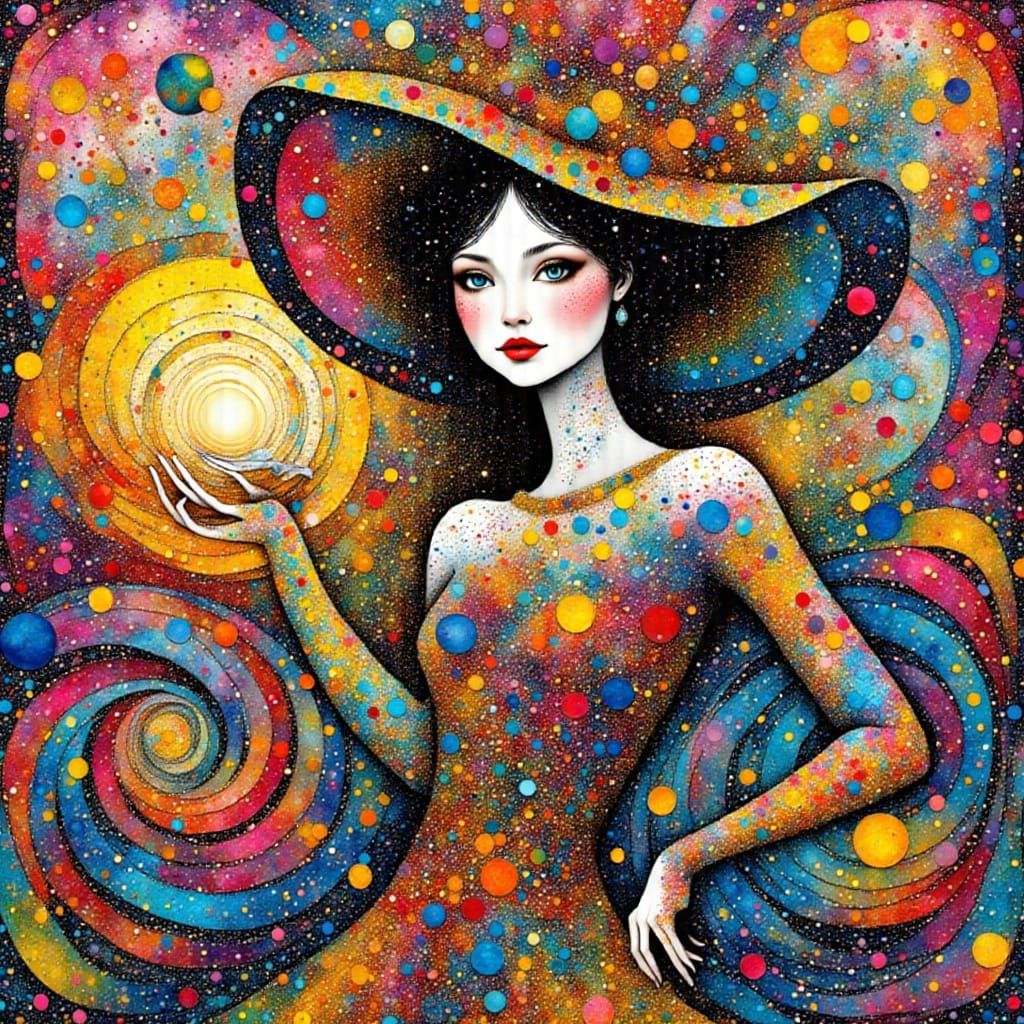 Woman in Detailed Scratch Art and Zentangle Style