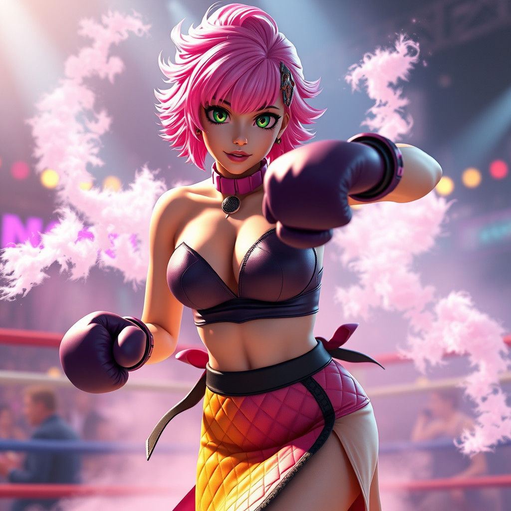 Vibrant Warrior in Dark Purple and Pink Regalia