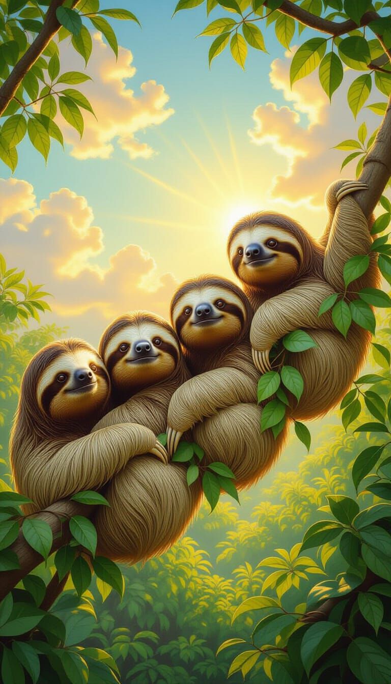 Photorealistic Sloths Basking in Sunlight