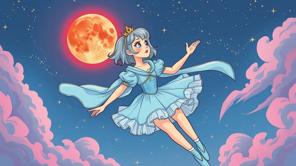 Ethereal Princess Falls Under Red Moonlight
