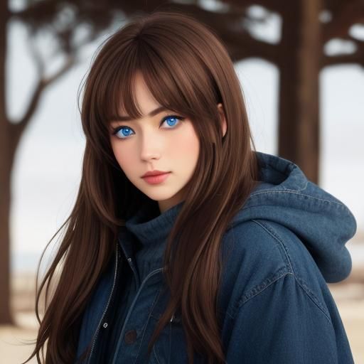 Portrait of a Brown-Haired, Blue-Eyed Woman
