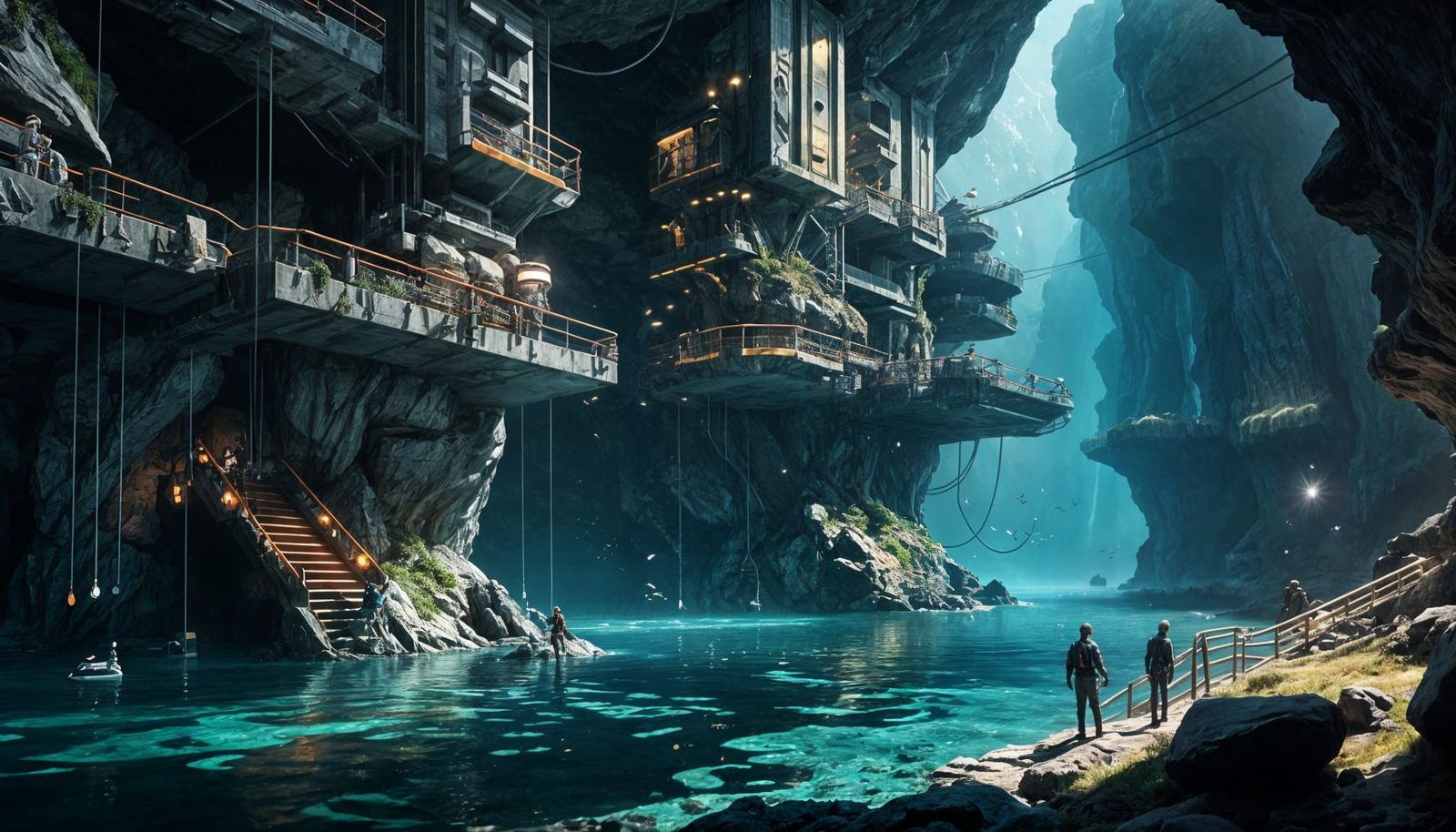 Futuristic Underwater Research Station with Biolights