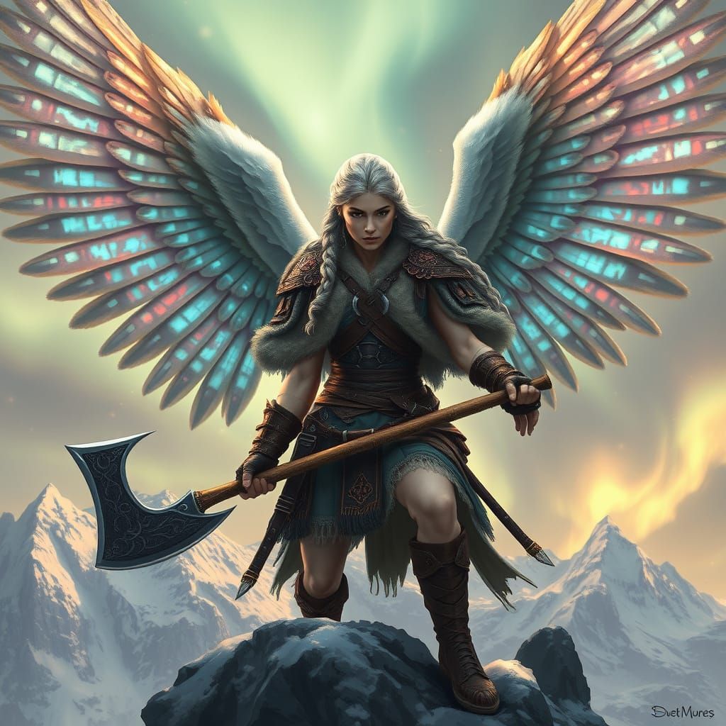 Viking Warrior Goddess with Majestic Wings