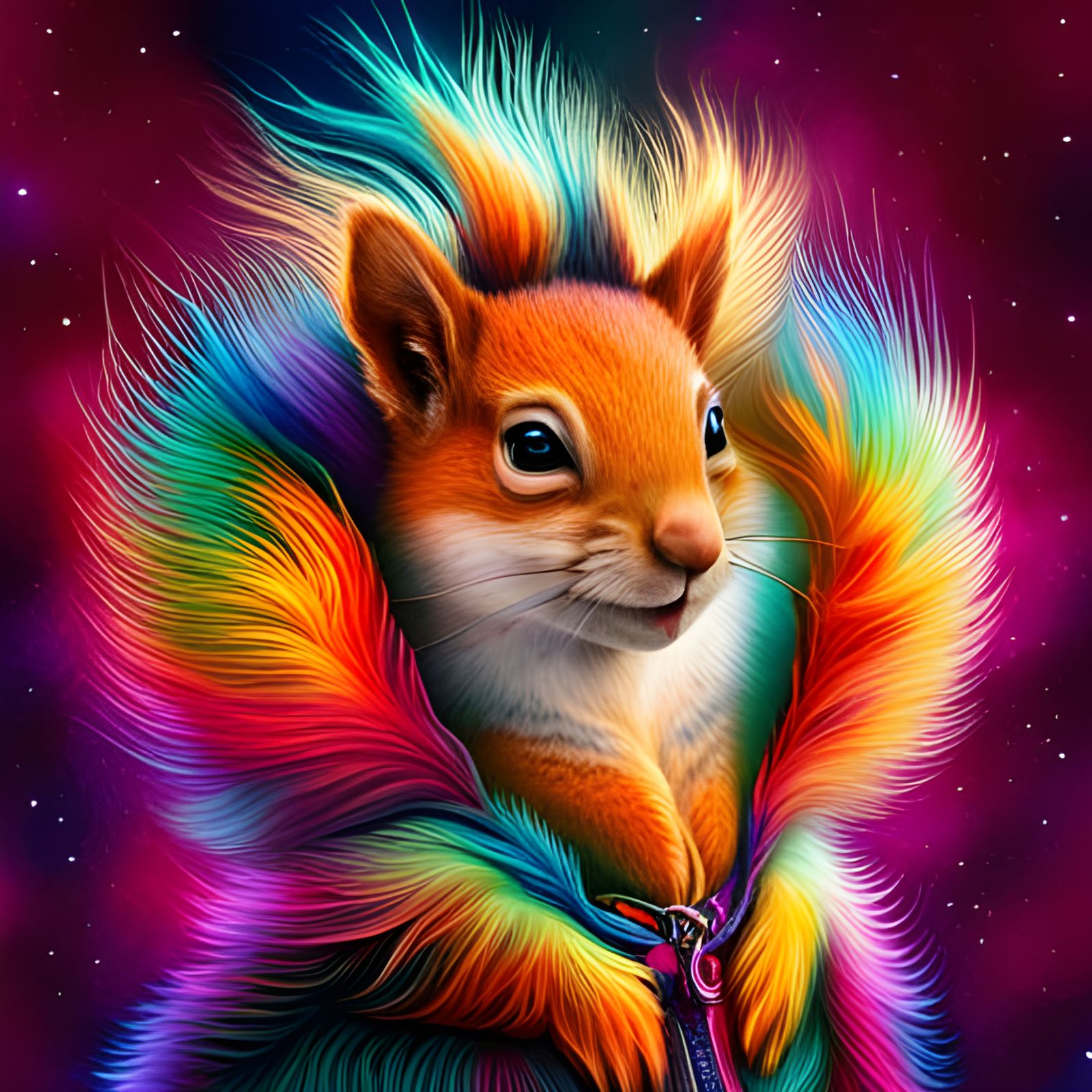 Smiling Squirrel Queen in Cosmic Astral Outfit
