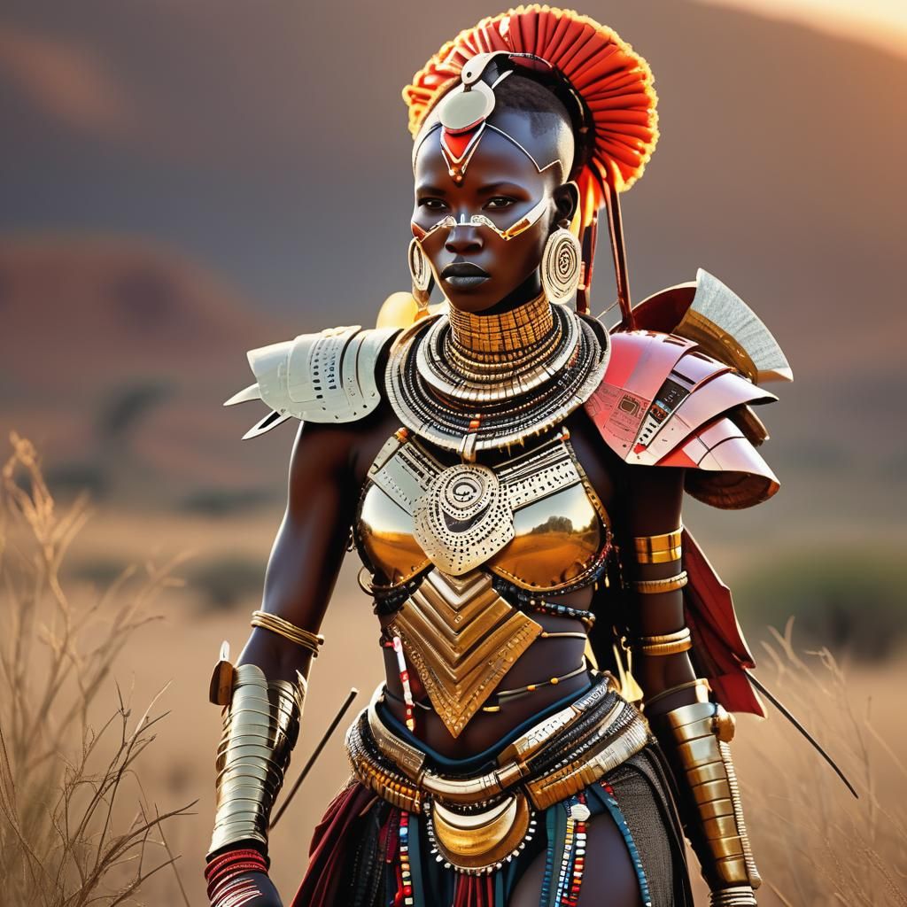 Afrofuturistic Masai Warrior in Bronze Armor