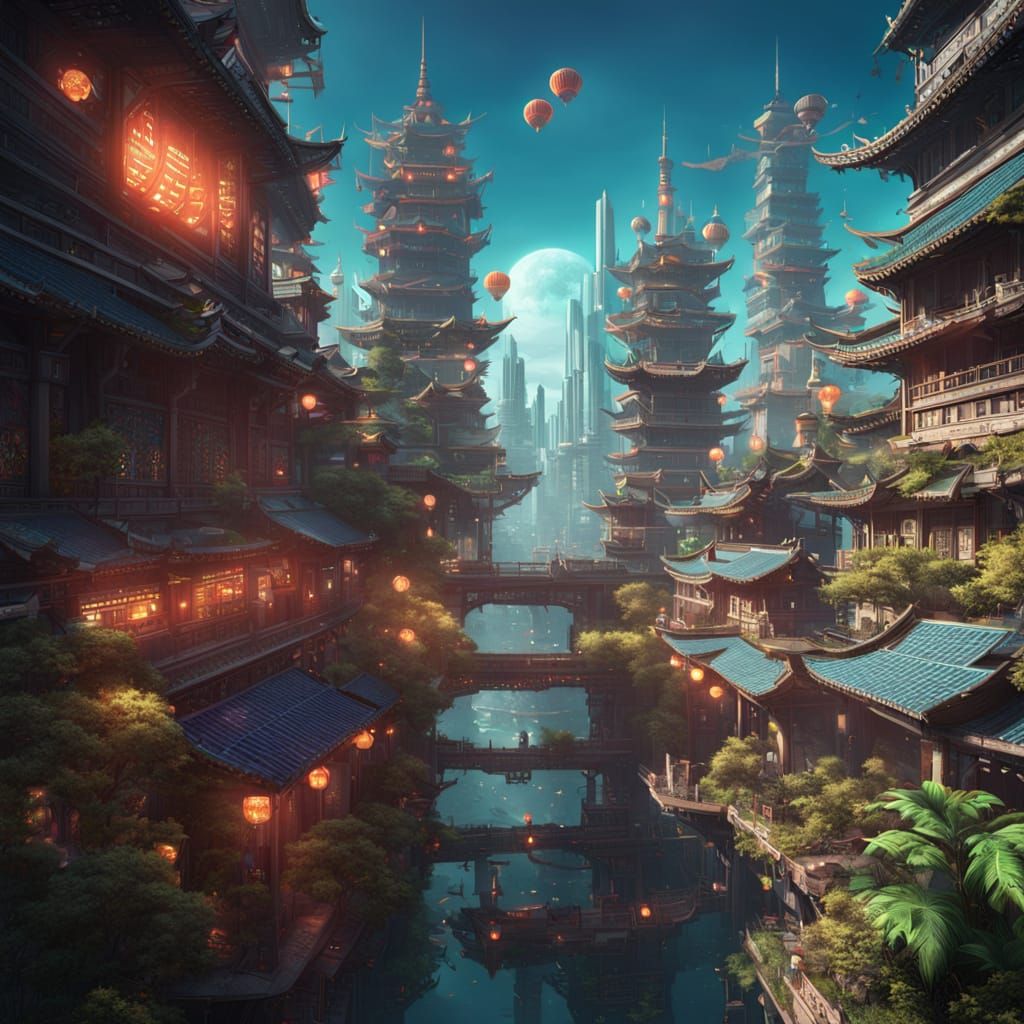 Surreal Solarpunk Cityscape Unfolds in Tropical Futurism