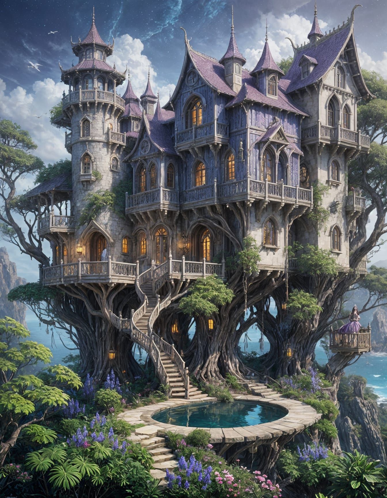 Magnificent Coastal Castle Treehouse in Vibrant Hues