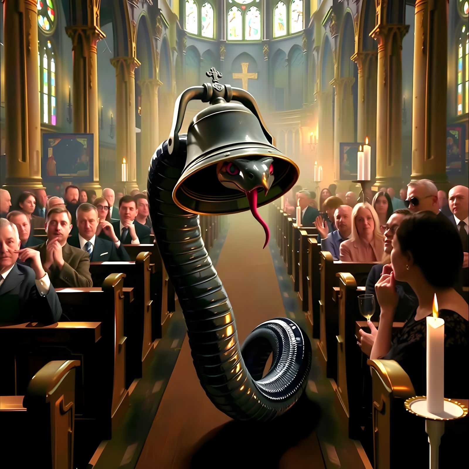 Angel with a Bell Tower in a Church Service