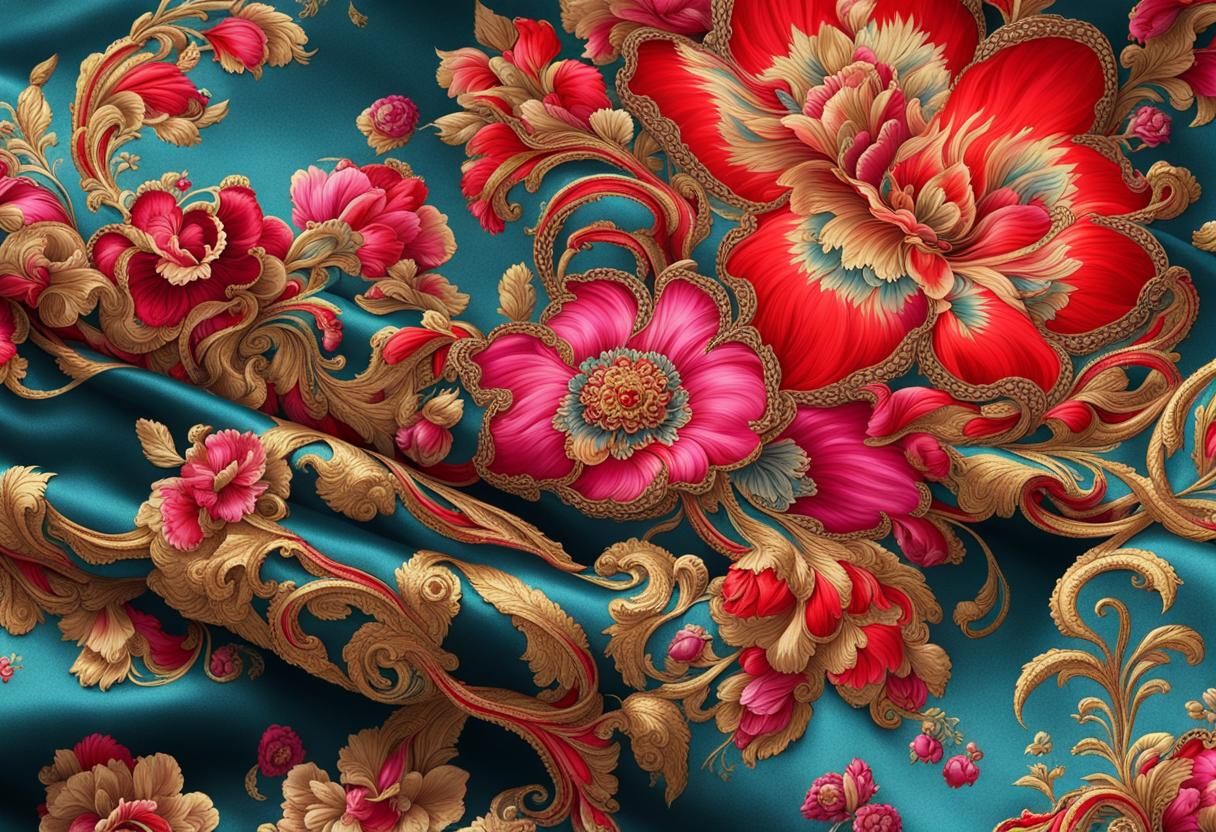 Luxurious Silk Fabric with Uzbek Floral Pattern