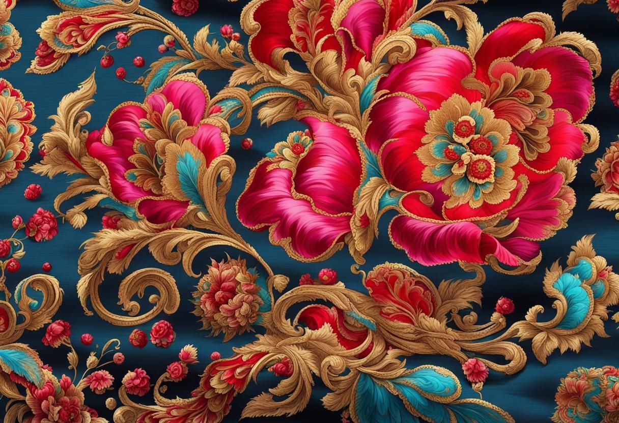 Uzbek Silk Fabric with Floral Patterns and Gold