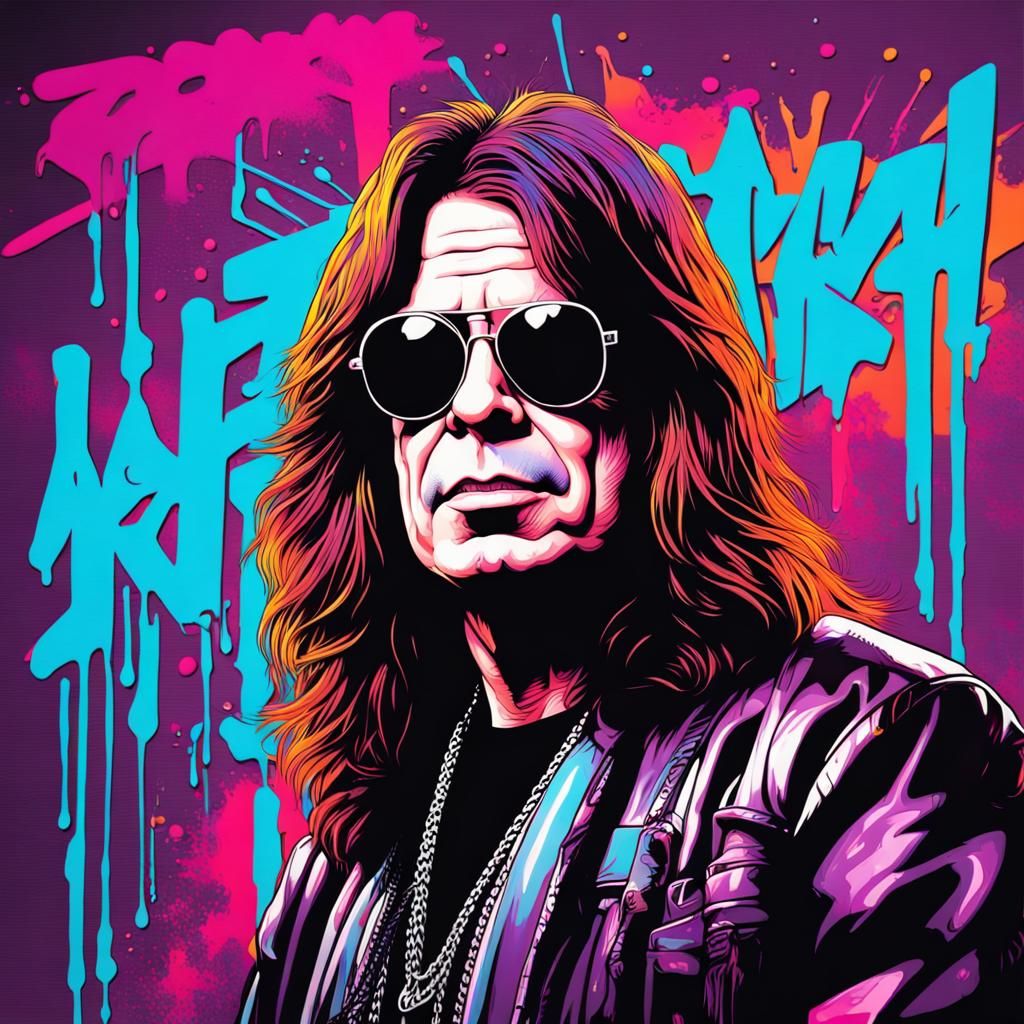 Ozzy Osbourne in Retrowave 80s Graffiti Style