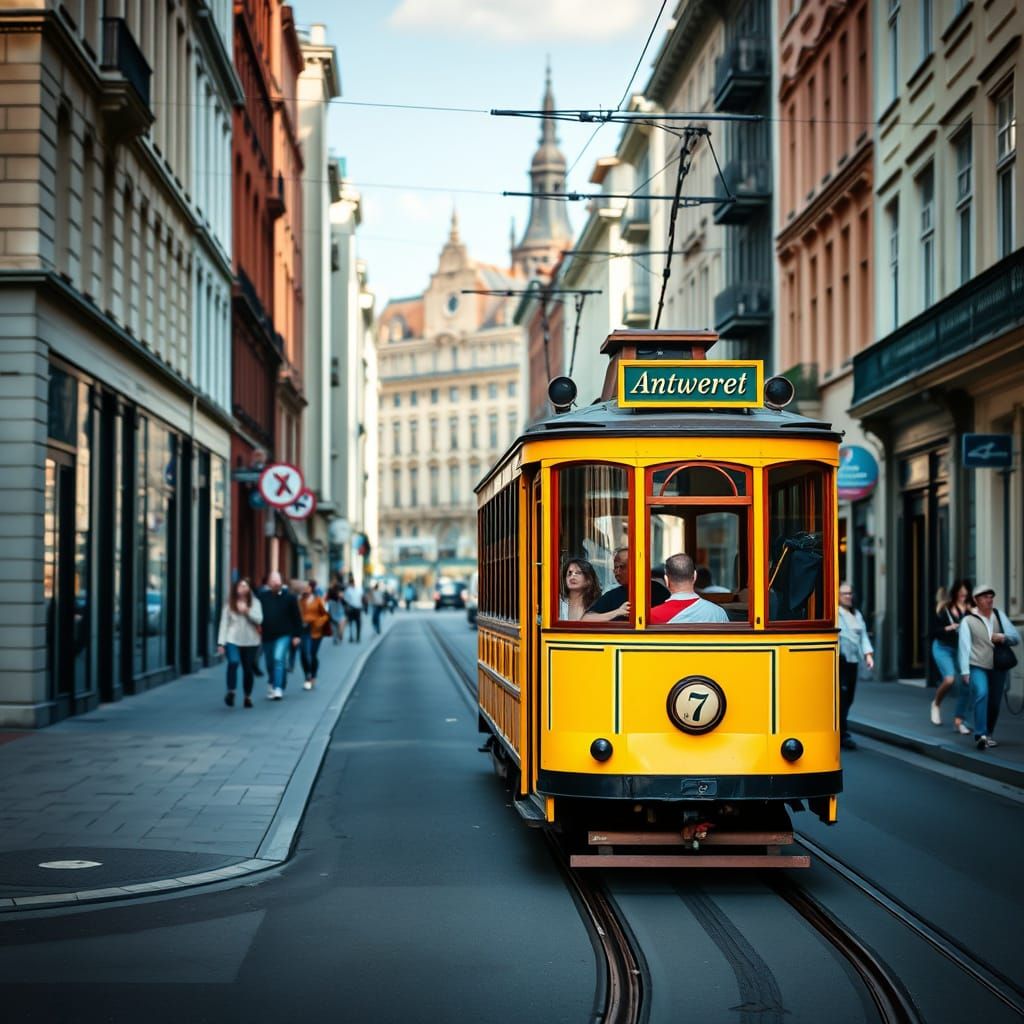 Vintage Yellow Trolley in Antwerp, Belgium