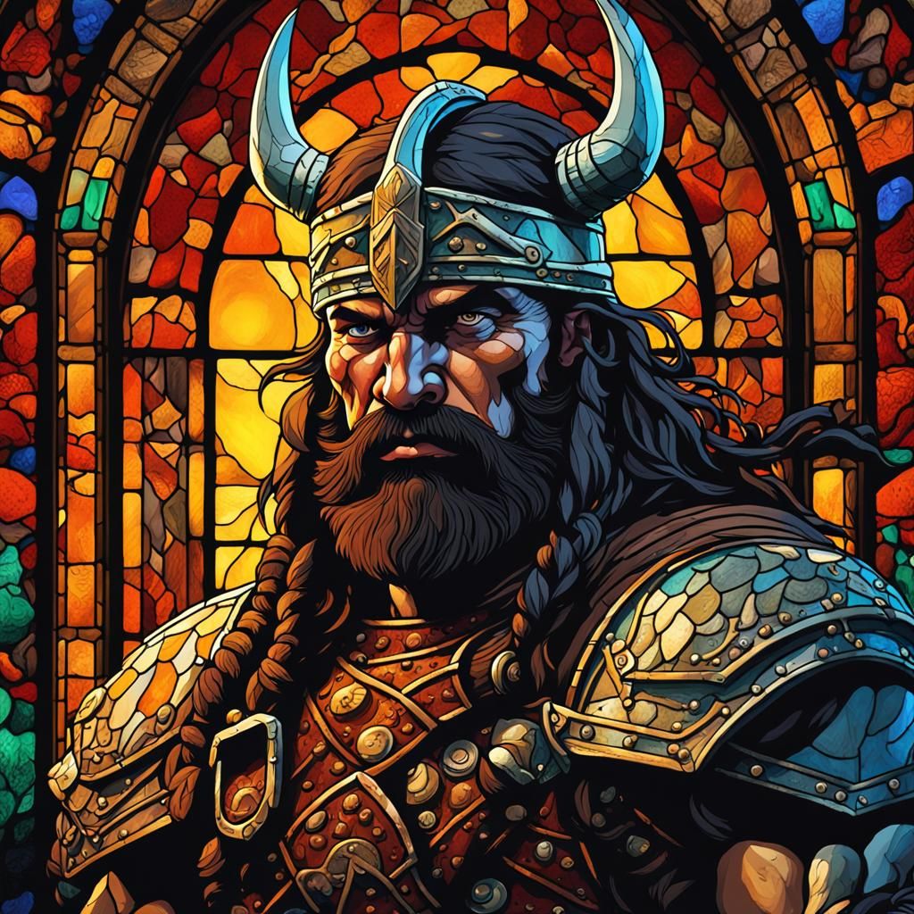 Stained Glass Barbarian Warrior in Epic Fantasy Style