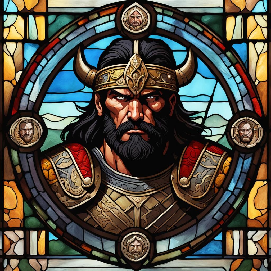 Stained Glass Barbarian Warrior: Epic Fantasy Art