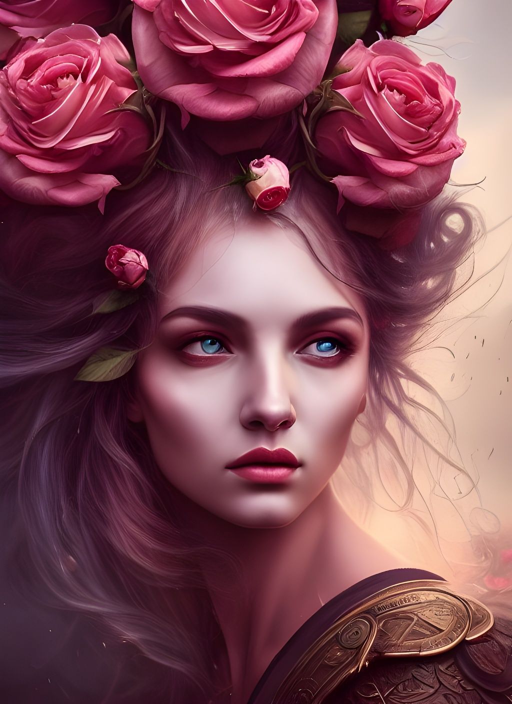 Goddess of Roses Portrait in Epic CGI Style