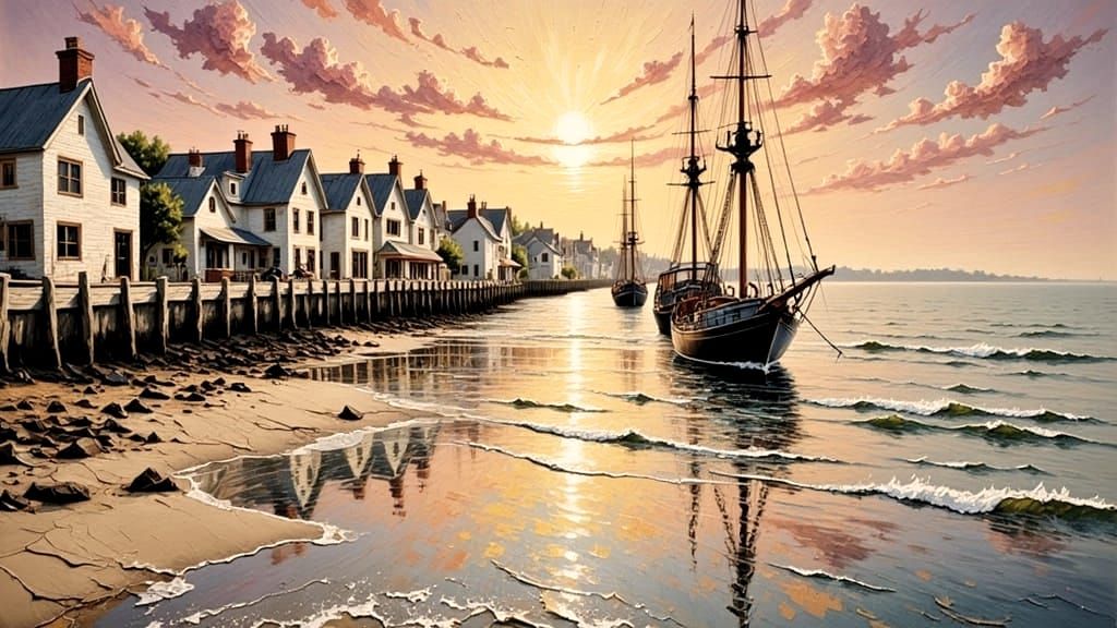 Impasto Oil Painting of Sea Girt Ships