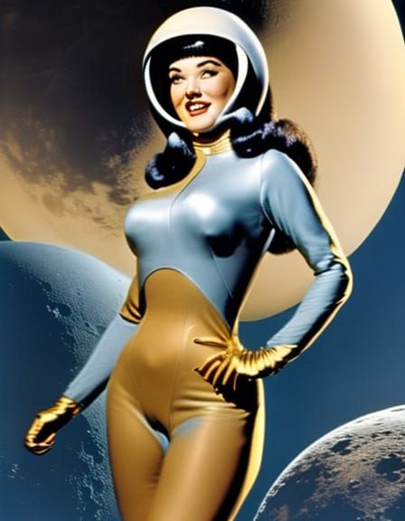 Betty Page in Retro Sci-Fi Spacesuit on Moon