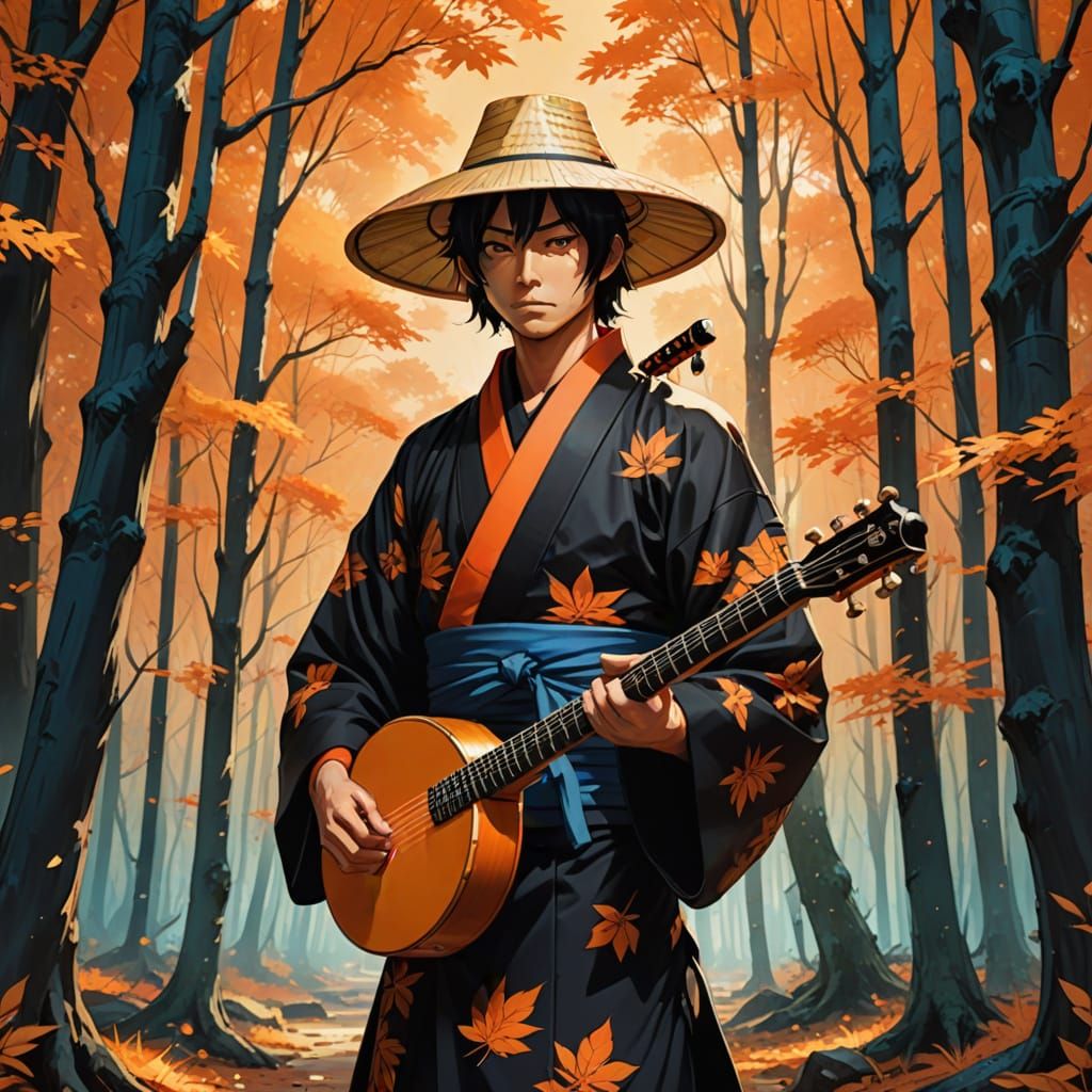 Ronin in Autumn Forest: Demon Slayer Style