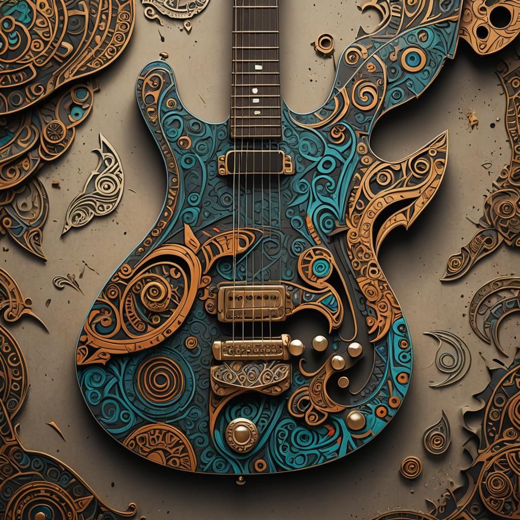Tribal Guitar Pickguard Design: Detailed Matte Painting