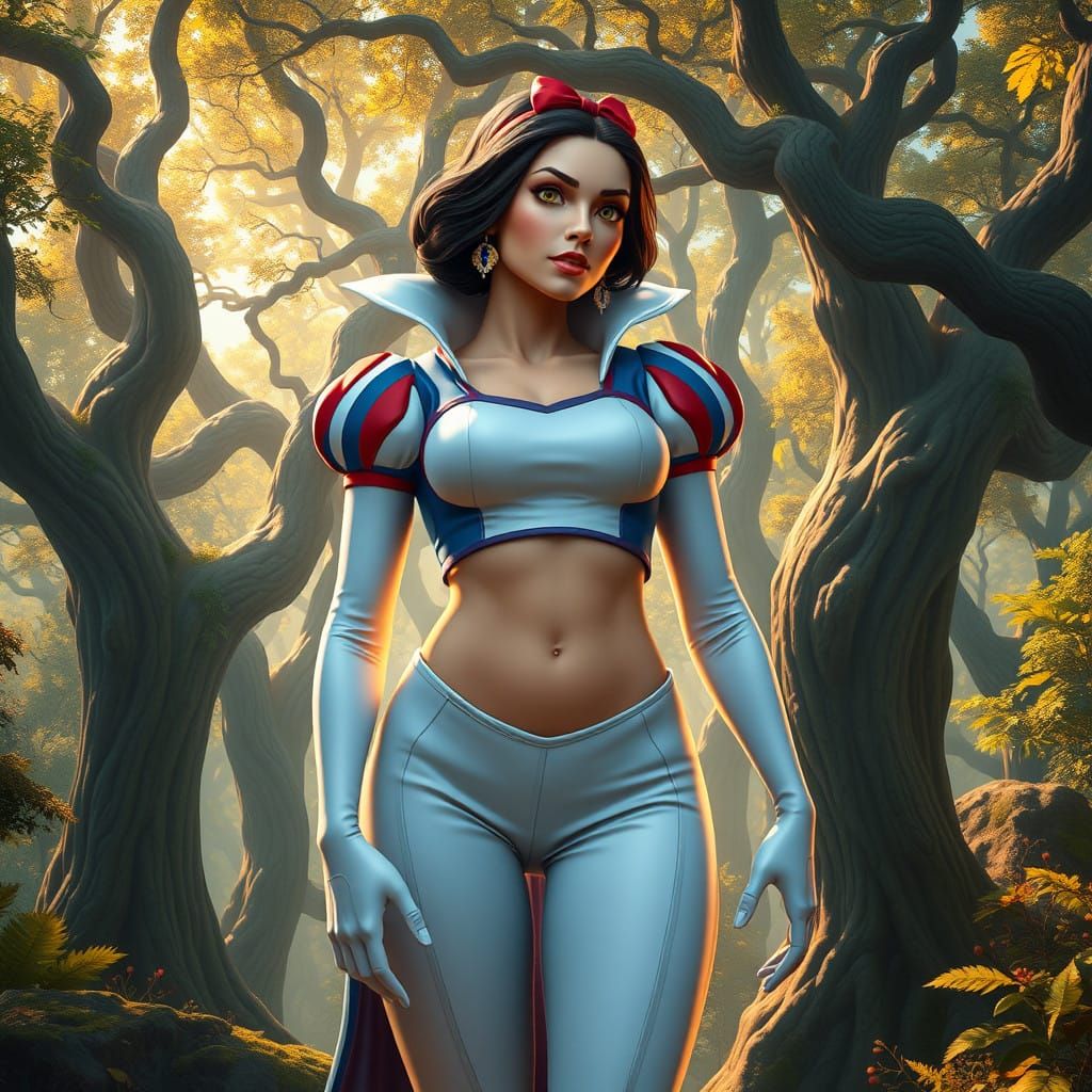 Heroic Snow White in Futuristic Fairytale Landscape