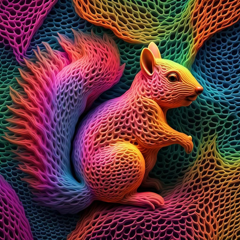 Neon Squirrel Formed from Organic Material