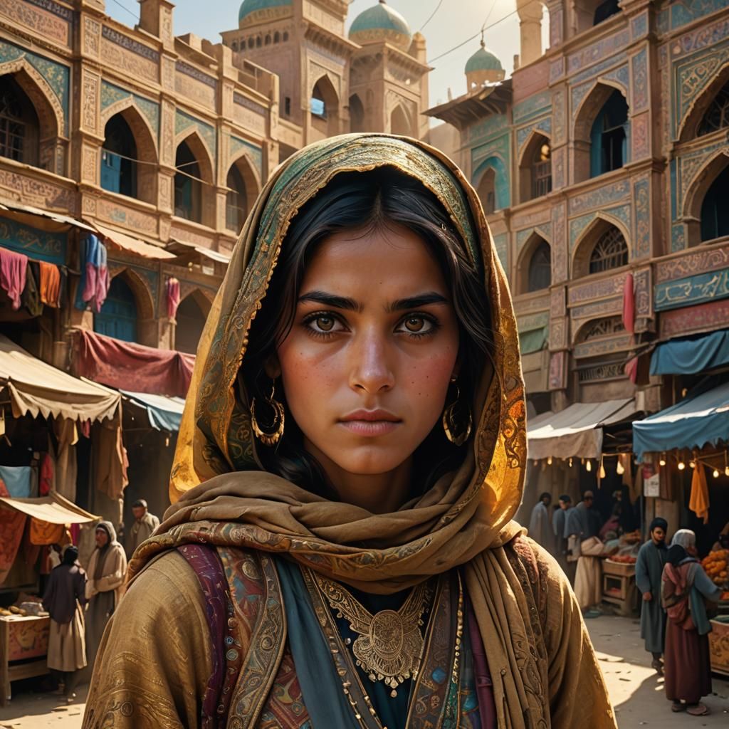 Afghan Girl Portrait in Fantasy Matte Painting Style