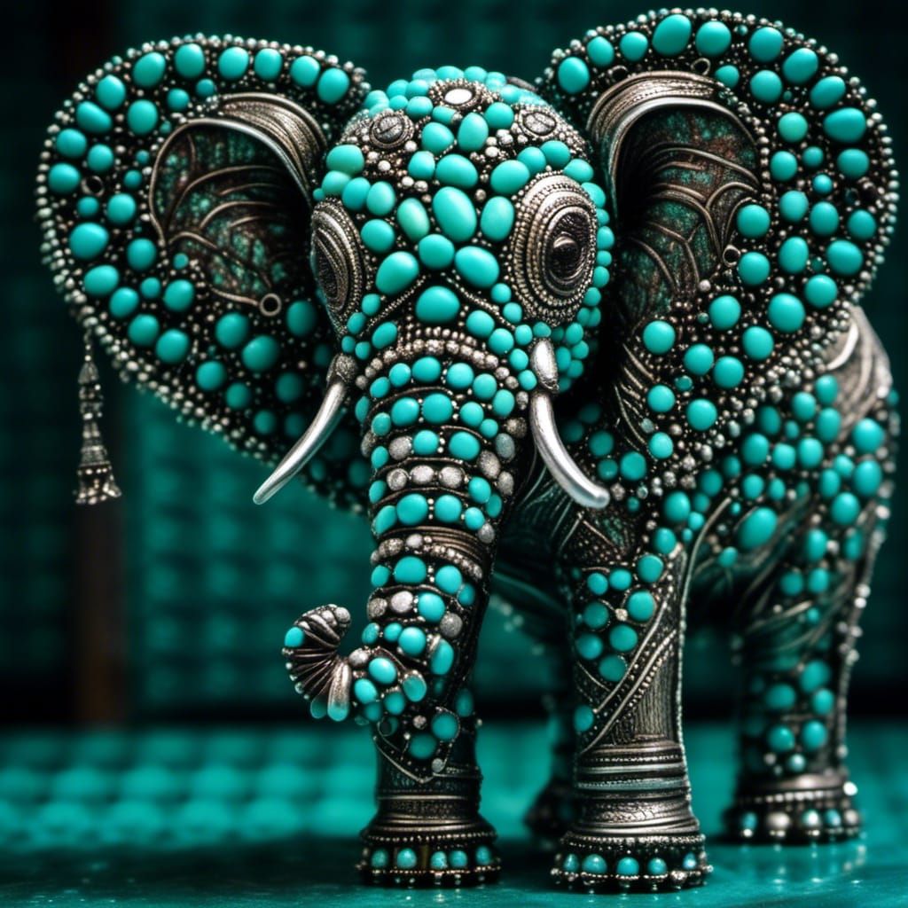Turquoise and Silver Elephant Portrait in HDR