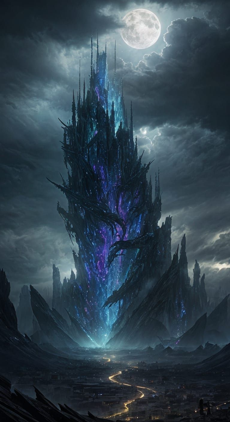 Epic Glass Serpent Elemental in Stormy Landscape