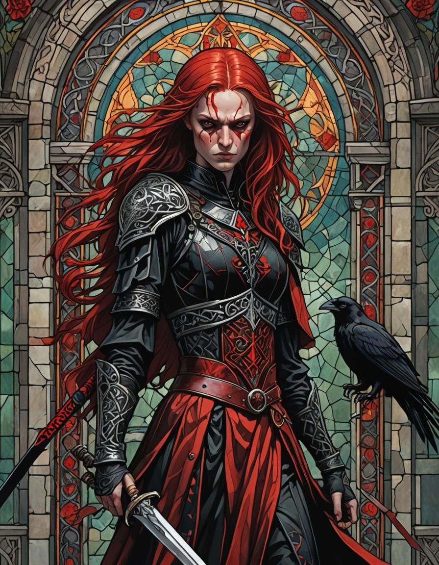 Gothic Celtic Warrior with Ravens and Sword