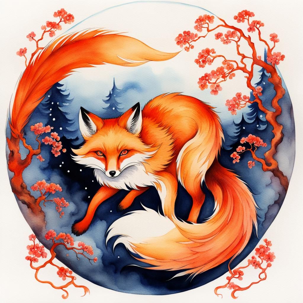 Watercolor Kitsune: A Japanese Fox Spirit