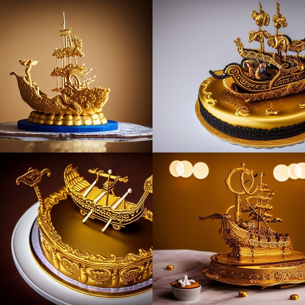 Rococo Cake with Golden Viking Ship