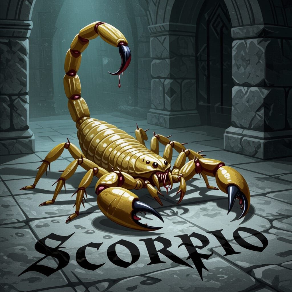 Menacing Pale Scorpion on Stone Floor in Gothic Style