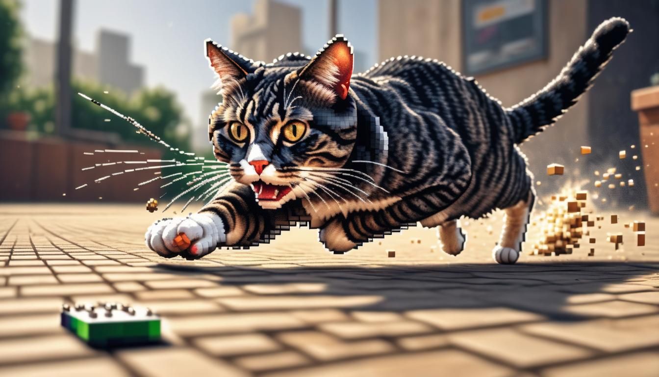 Pixel Art Cat Chasing Mouse in Sharp Focus