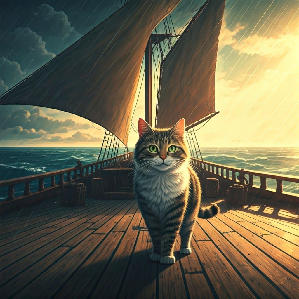 Majestic Tortoiseshell Cat Sails Through Turbulent Waters