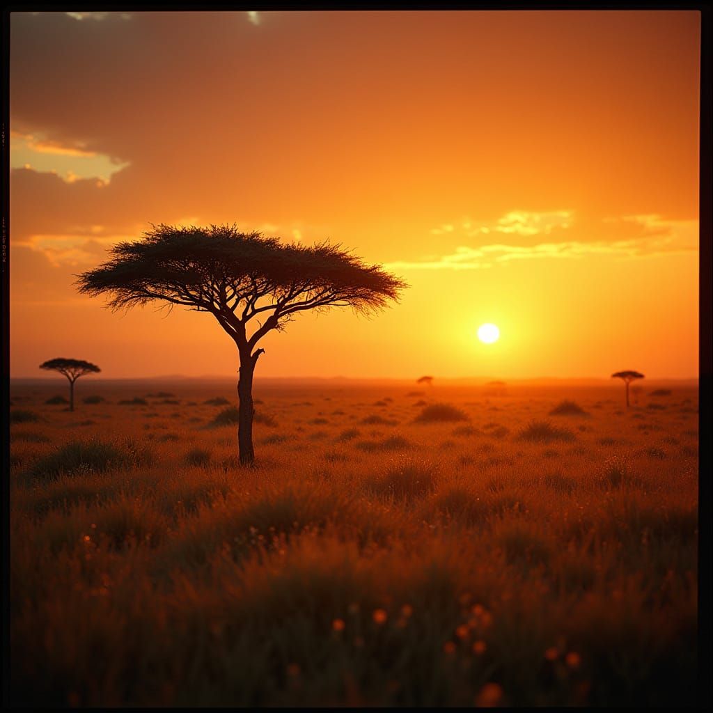 African Savannah Sunset in Golden Light
