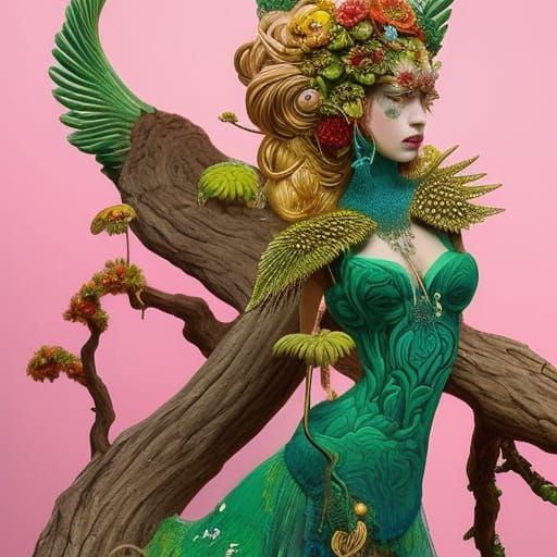 Woman in Mycelium Network: Detailed Fantasy Art