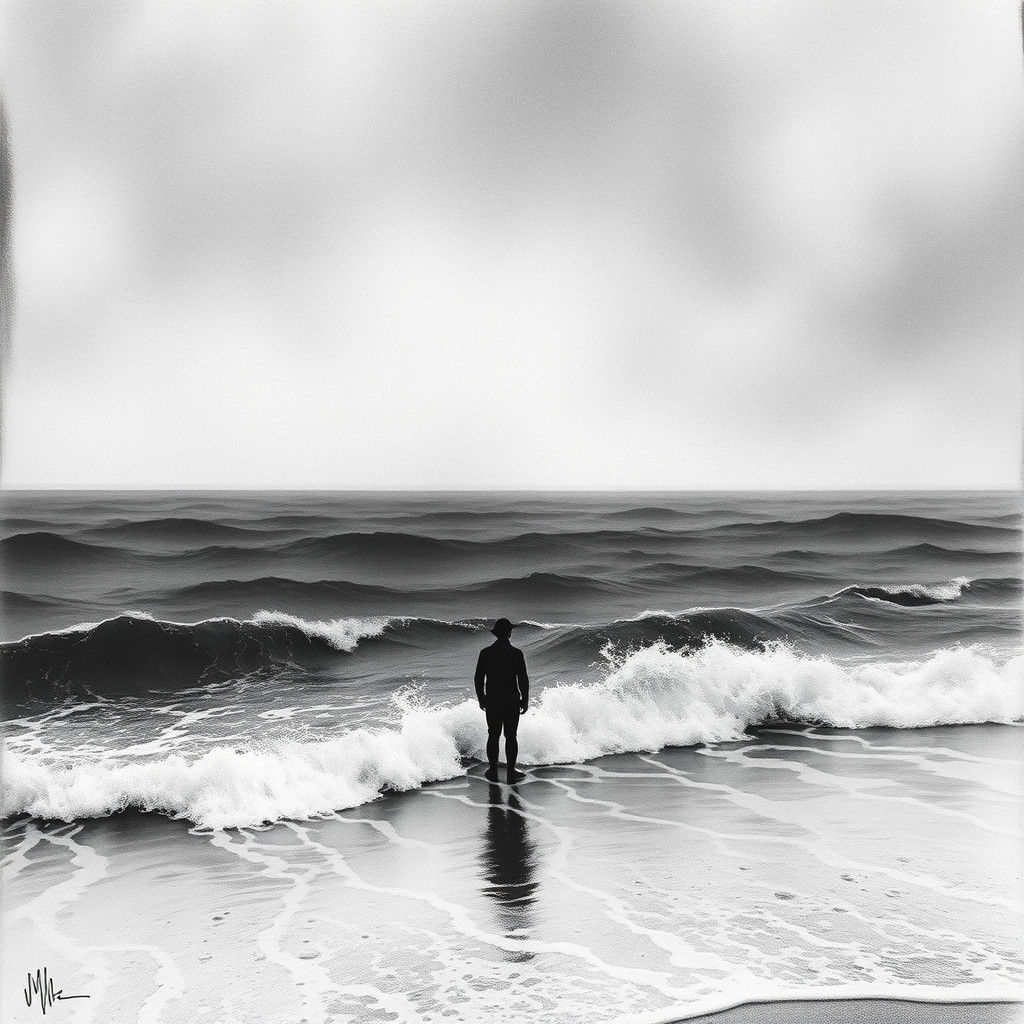 Hyperdetailed Seaside Scene in Charcoal Drawing Style